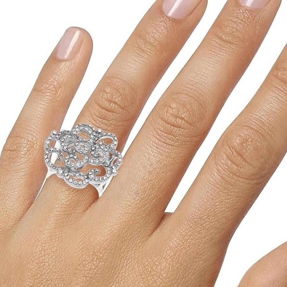 INC Women's Silver-Tone Faux Crystal Pave Rose Statement Ring Sz 6 New with Tag - Picture 7 of 7
